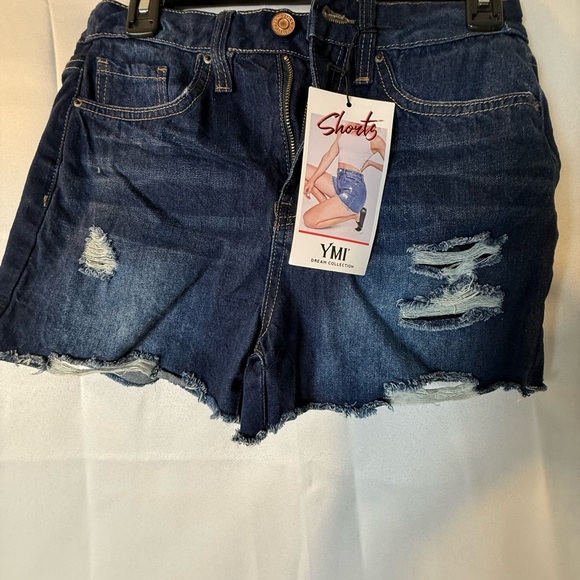 YMI Blue Jean Shorts with Distressed High-Waist Design - Picture 2 of 10